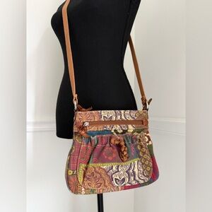Fossil Vintage Canvas Patchwork Paisley Crossbody Bag - Boho Hipster Small Purse